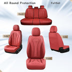 Coverado Car Seat Covers Full Set, Seat Covers, Car Seat Cover, Car Seat Covers Front Seats Back Seat Cover, Waterproof Car Seat Cushion, Leather Red Seat Covers Seat Protector Universal Fit Most Cars
