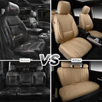 CAR PASS Nappa Leather Seat Covers Full Set, 3D Foam Faux Leather Car Seat Covers with Lumbar Support, Water Resistant Comfort & Universal Fit for Cars SUV Truck Most Vehicles, All Beige
