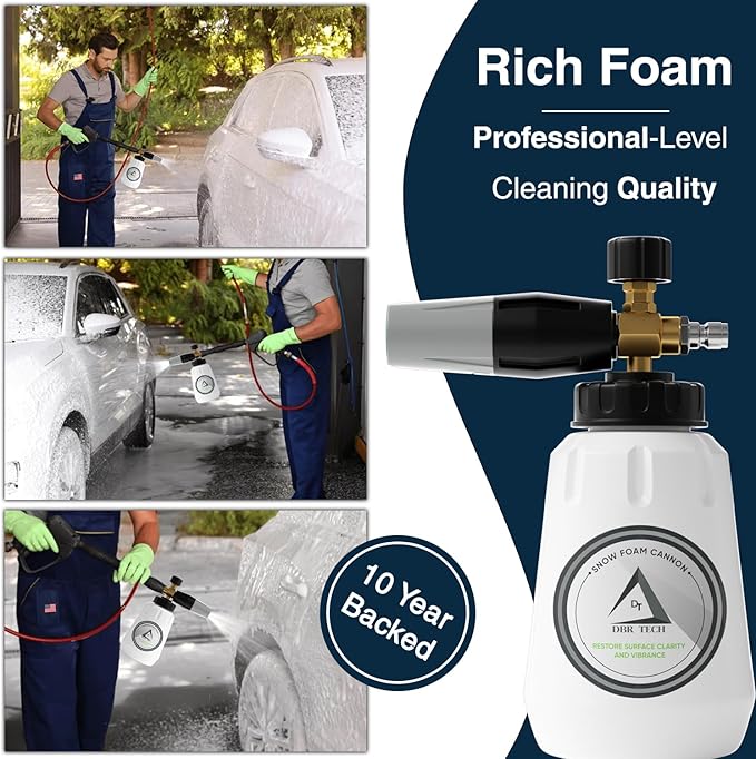 DBR Tech® Foam Cannon for Pressure Washer | Pro-Grade, 1.1mm Orifice, 1000-4000 PSI, Grey