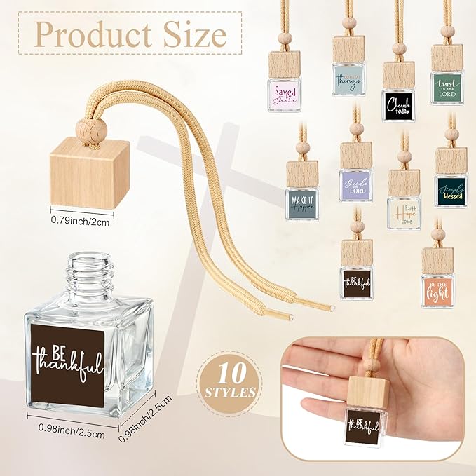 10 Pcs Christian Appreciation Gifts for Church Christian Car Hanging Ornament Empty Glass Essential Oil Diffuser Religious Inspirational Biblical Gifts for Women School Church Supplies