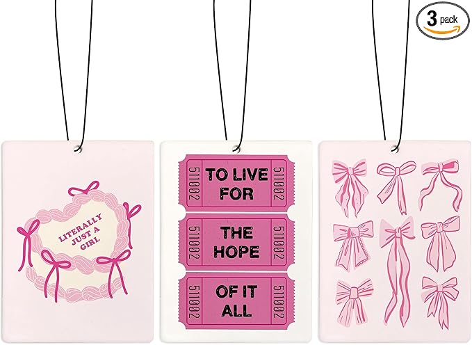 Cute Coquette Pink Bow Car Air Freshener, Preppy I'm Literally Just a Girl Girly Air Freshener Hanging 3 Pcs for Cars Closet Drawer or Books, Cute Girly Car Accessories Mirror Decor for Women