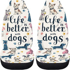 BIGCARJOB Cute Dogs Car Seat Covers Set for Front Only Car Interior Seat Rugs 2 Pcs Car Accessories Auto Front Seat Protector Set for Women