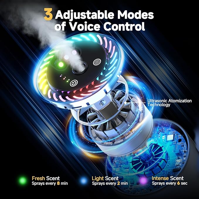 Smart Car Air Freshener Diffuser Voice Control with Starry Projection Light, 3 Adjustable Modes Intelligent Aromatherapy for Essential Oil, Smart Auto On/Off, Voice Edition (Cologne)
