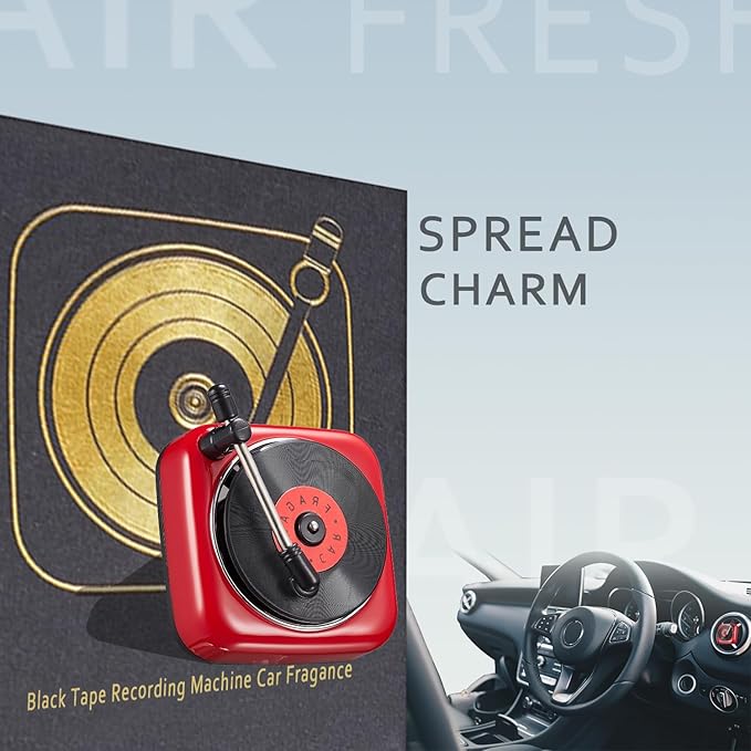 Car Record Player Air Diffusers Car Scents Air Freshener for Air Conditioning Outlet Clop Vent Clips Red, Mens Car Accessories