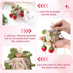 Cute Crochet Plant Car Freshener 12ml Empty Refillable Diffuser Bottle with Plants Hanging Accessories for Rearview Mirror Home Office Decor Women Mother's Day Gifts(Strawberry)