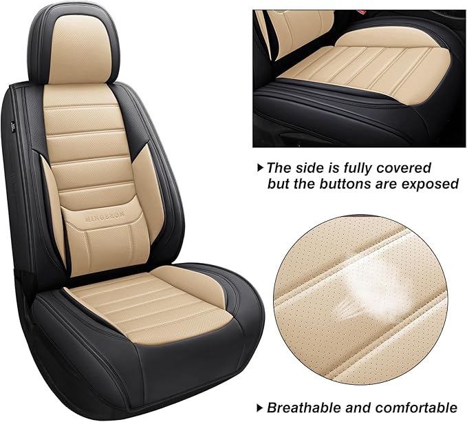 Seat Covers, Car Seat Covers Front Seats, Car Seat Cover, Car Seat Protector Waterproof, Car Seat Cushion Nappa Leather, Beige Seat Covers Carseat Cover Universal Fit for Most Cars