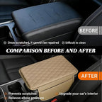 Car Center Console Cover, Upgraded Microfiber Car Armrest Cover Cushion, with 2 Storage Bags Scratch, Resistant Leather Cars Armrest Storage Box Universal Vehicles Accessories (Beige)