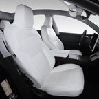 Custom Fit Seat Covers for 2025 2026 Tesla Model Y Juniper (5-Seater) - Ventilated Seats & Rear Screen Compatible - Nappa Leather Full Set Car Seat Protectors (White, Model Y 2025)