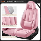 Coverado Seat Covers Full Set, 5 Seats Seat Covers for Cars, Waterproof Nappa Leather Car Seat Covers with Head Pillow, Seat Protectors Car Seat Cushion Universal Fit for Most Cars (Pink)