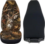 Camo Hunting Deer Car Seat Covers Set of 2 Breathable Front Seat Covers Stretch Polyester Fabric Cover Soft Front Seat Cover Universal Fit for Auto SUV