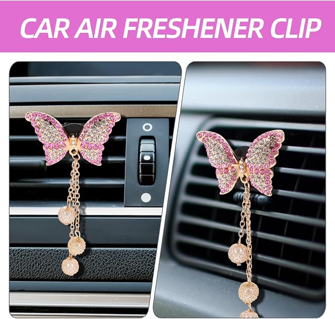 Healifty Car Air Freshener Clips for Vents 2 Pcs Butterfly Rhinestone Aromatherapy Diffuser Vent Clips Stylish Auto Vent Clip Air Freshener Car Interior Accessories for Women