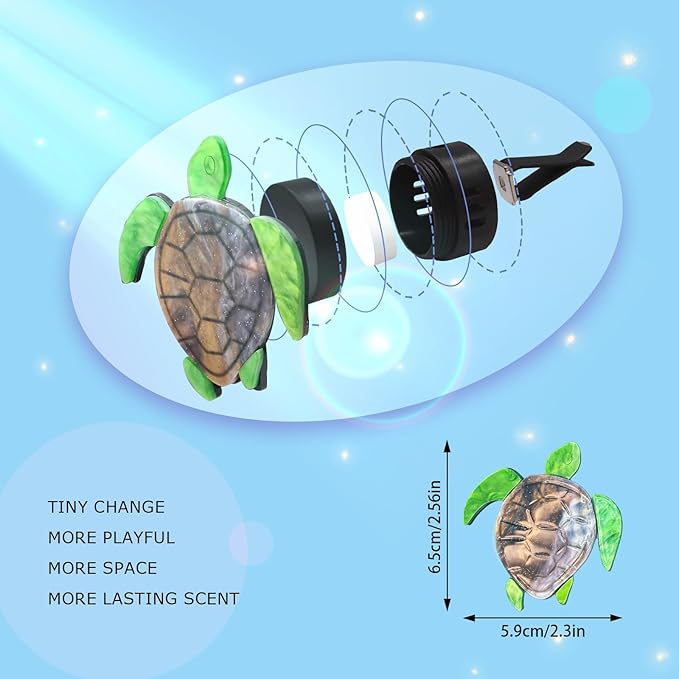 Sea Turtle Car Accessories,Cute Coastal Air Vent Clip Car Freshener, Acrylic Beach Ocean Themed Dashboard Decoration Charms for Women,Refillable Diffuser