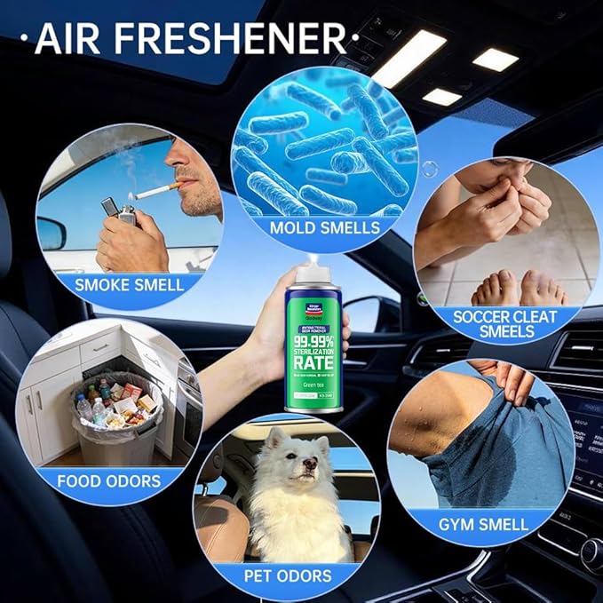 GLODWAY Car Air Freshener Spray,Green Tea Scent, 6 OZ Odor Eliminator,4 Pack, for Cars, Trucks, RVs, Home