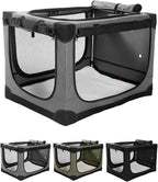42" L x 31" W x 31" H Collapsible Travel Dog Crate, Quick-Setup Portable Soft Dog Kennel for Large Dogs up to 90 lbs, 4-Door Foldable Travel Crate with Storage Bag, Grey