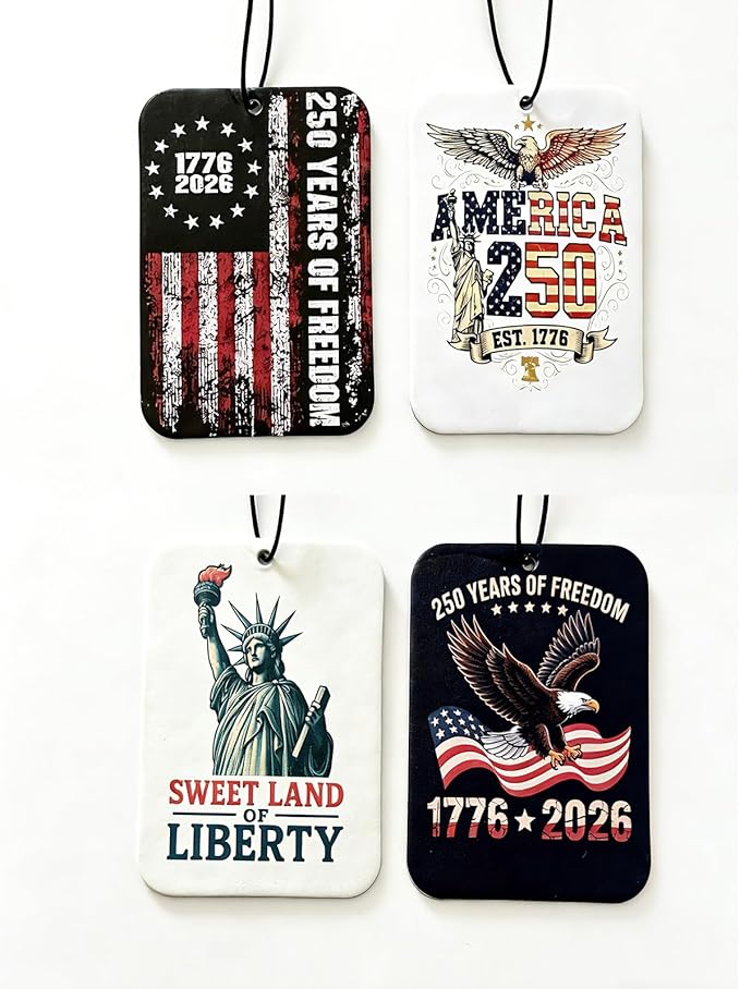 4 Pcs 250th Anniversary Air freshener Set, Independence Day Patriotic Car Accessories, July 4th Air Freshener Hanging Rearview Mirror Pendant for Car Air Freshener 2x3 In