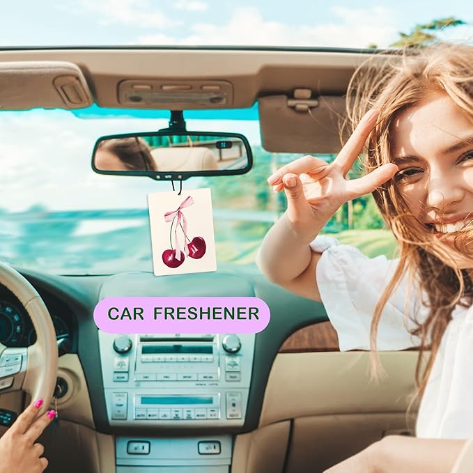 Cute Pink Air Freshener for Car, Coquette Pink Bow Cherry Matchbox Do It for the Plot Air Freshener Hanging 3 Pcs for Cars Closet Drawer or Books, Girly Preppy Car Mirror Decor for Women