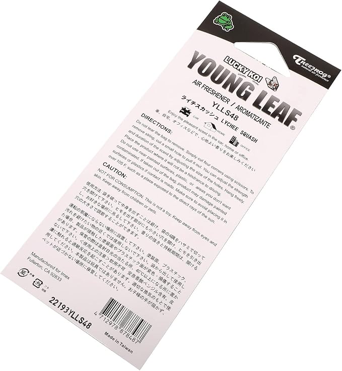 Auto Dynasty TreeFrog YLLS48 Paper Young Leaf Wakaba Hanging Air Freshener for Home Office Car In-Door, Lychee Squash Scent