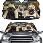 GENANY Cute Pug Dog Family Funny Windshield Sun Shade for Car SUV Truck (55x30 Inches), Sun Shade Windshield, Shades for Front Windows, Protector Blocks UV, Spring Car Decor