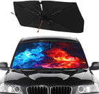 Socira Red Fire Blue Ice Car Windshield Sun Shade Umbrella Foldable Sunshade for Front Window Auto Windshield Sunshade Covers Car Accessories Protect from Sun Rays Heat 57'' X 30''