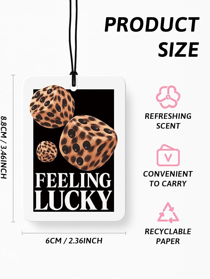 Preppy Retro Cheetah Print Car Air Freshener 4 Pcs, Leopard Print Lucky 8 Ball Dice Hanging Air Freshener for Home Bar Cars Closet Drawer Books, Girly Car Accessories Mirror Decor for Women