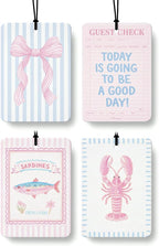 Pink Coastal Beach Car Air Freshener 4 Pcs, Coquette Pink Bow Summer Fish Lobster Beach Hanging Air Freshener for Closet Drawer Books, Girly Beachy Car Accessories Mirror Decor for Women Girls