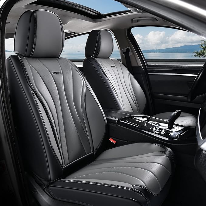 Coverado Car Seat Covers Front Seat, Waterproof Seat Cover, Leather Seat Cover for Cars, Automotive Seat Cover, Driver Car Seat Protector, Front Seat Cushion Universal Fit for Most Cars (Black&Gray)