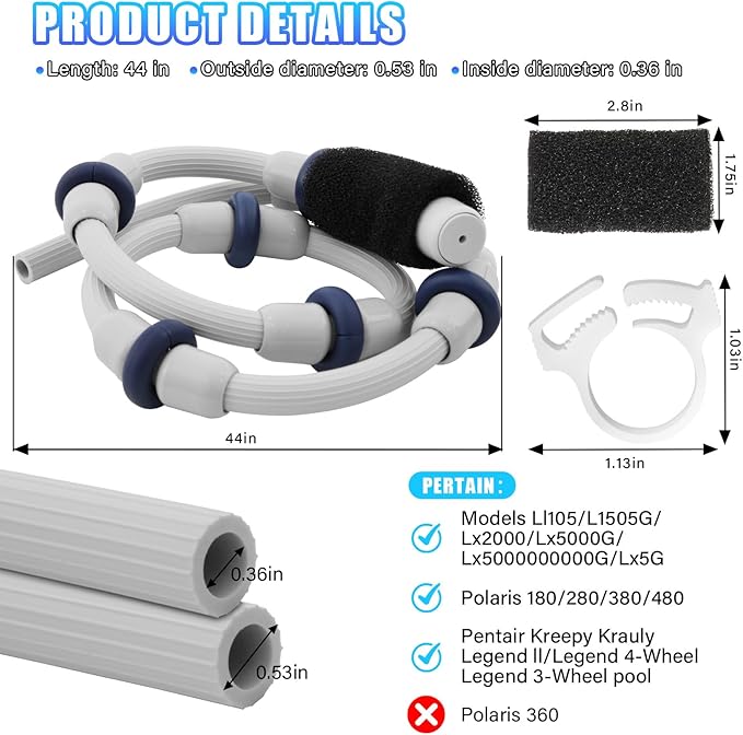 DWALE Automatic Pool Cleaner Sweep Hose Complete B5 Replacement Compatible with 180 280 380 480 Pool Cleaner Sweep Hose Complete B5 B-5 (Not Compatiable with Polaris 360 Model Pool Cleaner)