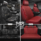 CAR PASS Bling Diamond Burgundy Leather Car Seat Covers Full Sets Interior Sets, Waterproof Shining Glitter Sparkly Crystal Universal Armrest Fit Automotive Truck SUV Cute Women Girl, Red Rhinestone