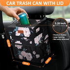 3 Gallons Car Trash Can with Lid, Car Bag Bin Hanging Waterproof Automotive Garbage Cans Leak Proof Vehicle Trash Can Black Floral