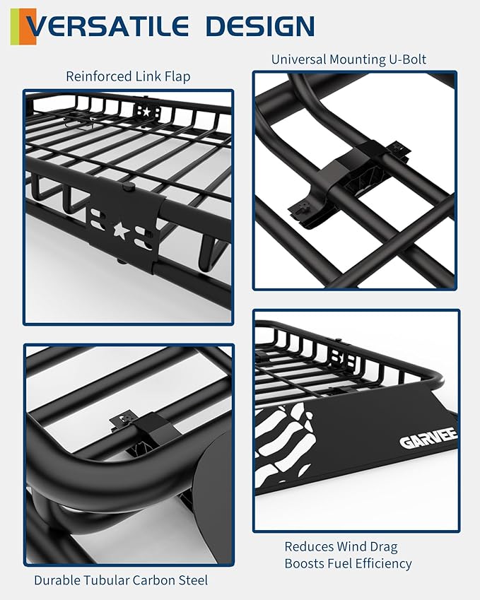 Garvee 64" x 39" Universal Roof Rack Basket, 200 Lbs Capacity Rooftop Cargo Carrier Basket with 21 Cubic Feet (52" x 39") Waterproof Luggage Bag, for Suvs, Trucks, Vehicles