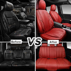 CAR PASS Nappa PU Leather Car Seat Covers Full Set Waterproof Protector Durable Cushioned,Universal Fit for Sedan SUV Pick-up Truck,Anti-Slip Luxury Premium Deluxe(Red)