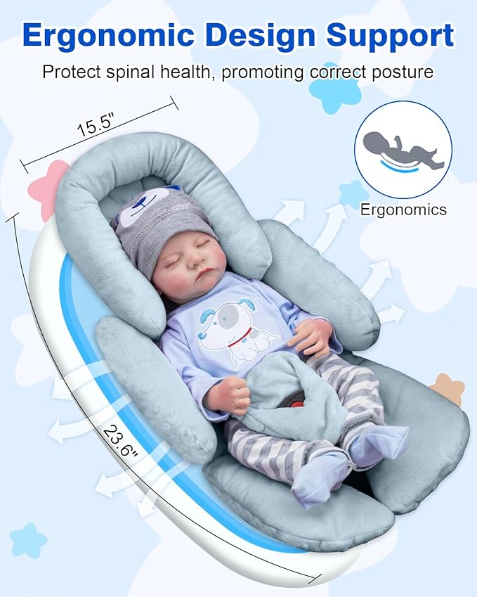Infant Insert Compatible with Mamaroo/Graco Swing/Doona Stroller, Thickened Baby Car Seat Head Support with Shoulder Covers, Breathable Newborn Carseat Insert for Preemie to Infant