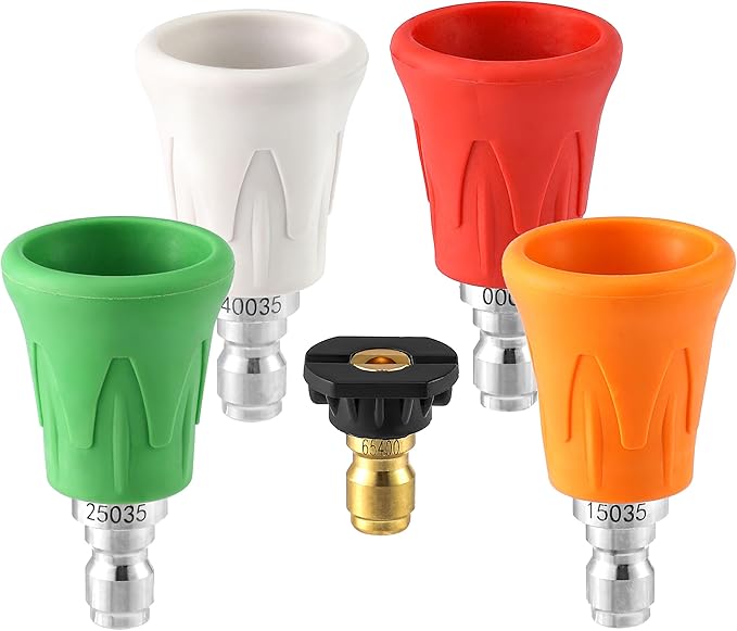 Pressure Washer Nozzle Guard, Stainless Steel High Power Washer Nozzle Tips Set with Upgraded Rubber Protector Cover, 5Pcs Pressure Washing Nozzle Holder with 1/4" Quick Connect, Orifice 4.0