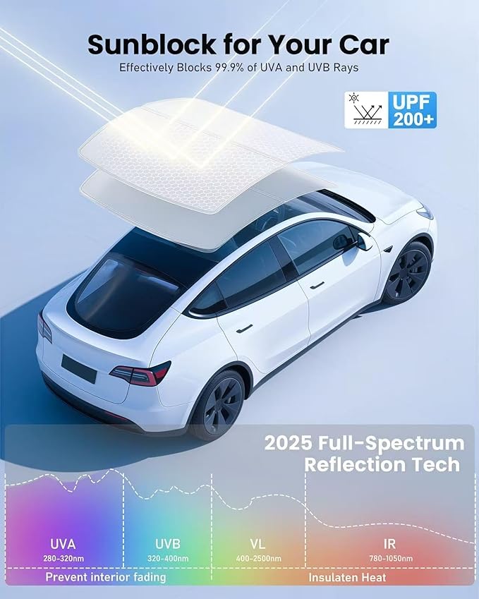 2026 Upgraded Tesla Model 3 Highland Sunshade Roof, UPF200+ Roof Sunshade with Storage Bag, No-Sag&No-Gaps Heat Insulation Foldable Roof Shade,Tesla Accessories for Highland 2024-2026,Black