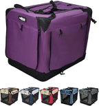 EliteField 4-Door Folding Soft Dog Crate with Curtains, Carrying Bag and Fleece Bed (2 Year Warranty), Indoor & Outdoor Pet Home (36" L x 24" W x 28" H, Purple+4 Door Curtains)
