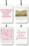 Boho Pink Floral Christian Car Air Freshener 4 Pcs Coconut Scented, Faith Based Girly Car Accessories Mirror Decor for Women, Religious Hanging Air Freshener for Cars Closet Drawer Books