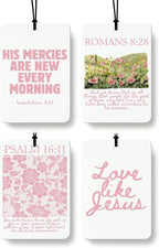 Boho Pink Floral Christian Car Air Freshener 4 Pcs Coconut Scented, Faith Based Girly Car Accessories Mirror Decor for Women, Religious Hanging Air Freshener for Cars Closet Drawer Books