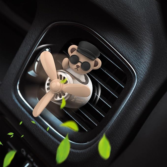 Car Air Fresheners,Cute Bear Pilot Car Diffuser Rotating Propeller Air Outlet Vent Fresheners,Aromatherapy Ornament Car Accessories