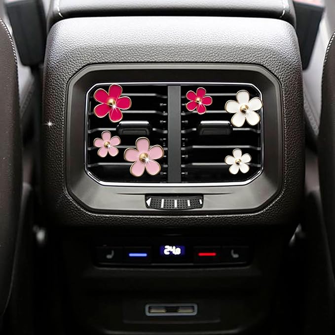 Daisy Air Vent Clips - 6 Pcs Cute Flower Car Diffusers + Mask Hook (Mixed Color)