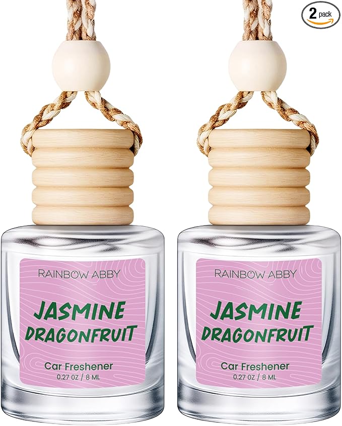 RAINBOW ABBY Hanging Car Air Freshener Diffuser 2 Pack - Jasmine Dragonfruit Fragrance Oil, 45+ Days Long Lasting, Essential Oil Diffuser for Car