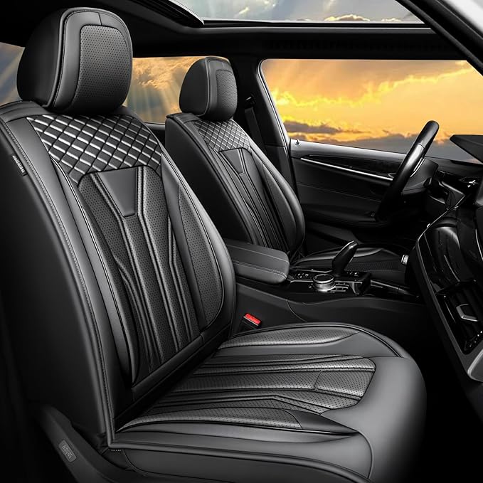 Fit Rogue Car Seat Covers Compatible with Nissan Rogue 2011-2025 2026 - Full Set Premium Leather， Waterproof Breathable， All-Weather Seat Cushion Protecto&Airbag Compatible （All Black