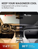 Proadsy 2026 Upgrade Windshield Sun Shade Custom Fit Jeep Wagoneer 2022-2025 2026 4-Layer Foldable Front Sunshade Protector Sun Visor Blocks UV Rays Keep Car Cooler Accessories
