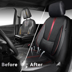CAR PASS Nappa Leather Two Front Car Seat Covers, Water Resistant Faux PU Leather Seat Covers, 3D Foam Support Automotive Seat Covers Comfortable & Durable Universal Fit for Cars SUV Truck, Black Red