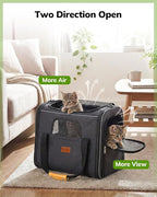 Morpilot Pet Carrier for Large Cats, Small Dogs & Puppies Up to 25lbs, Escape-Proof with Locking Zippers, Dual-Sided Cushion, Safety Buckle for Car & Vet Travel, Includes Foldable Bowl (Dark Gray)