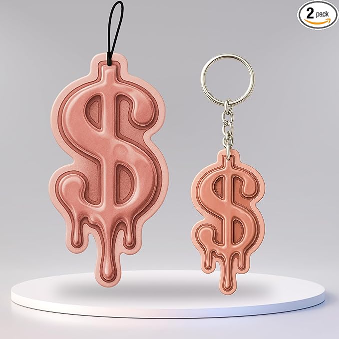 Vanilla Car Air Freshener & Keychain Bundle – Dollar Sign Money Hanging Car Decor, Unique Gift for Men & Women for Motivation & Positive Energy (Dollar Sign – Vanilla)