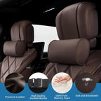 Car Headrest Pillow for Driving - Luxury Leather 100% Memory Foam, Ergonomic Neck Support - Universal Fit Head Rest Travel Pillow for Most Cars, Home & Office, Brown, 2 Pack