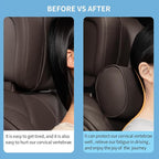 Car Headrest Pillow for Driving - Luxury Leather 100% Memory Foam, Ergonomic Neck Support - Universal Fit Head Rest Travel Pillow for Most Cars, Home & Office, Brown, 2 Pack