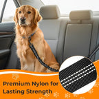 Dog Seat Belt for Car Headrest or Seatbelt Clip, Adjustable Reflective Dog Leash with Elastic Bungee Buffer, Nylon Safety Seatbelt Harness for Medium & Large Dogs (Black)