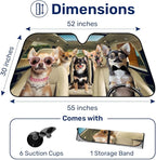 GENANY Chihuahua Dog Family Funny Windshield Sun Shade for Car SUV Truck (55x30 Inches), Sun Shade Windshield, Shades for Front Windows, Sunshade for Car Windshield, Spring Car Decor