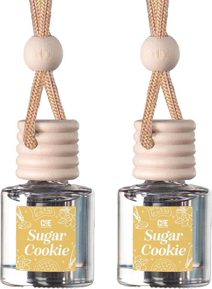 C&E Craft Co Hanging Car Air Freshener Diffuser 2 Pack, Long Lasting Fragrance Oil Car Freshener, Glass Bottle Auto Air Freshener, Made in USA (Sugar Cookie)